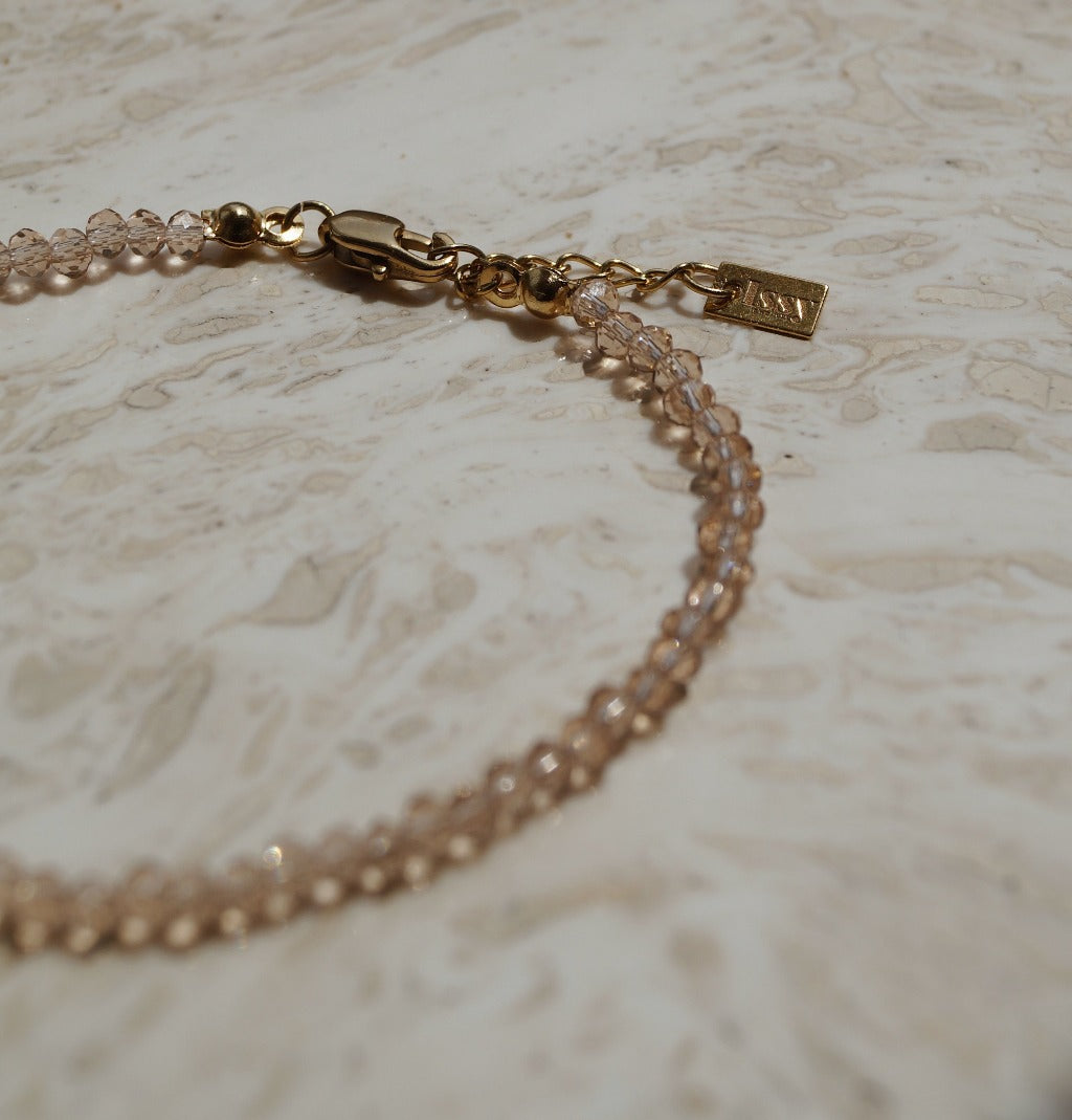 21 diner armband, roze armband, champagne kleurige armband