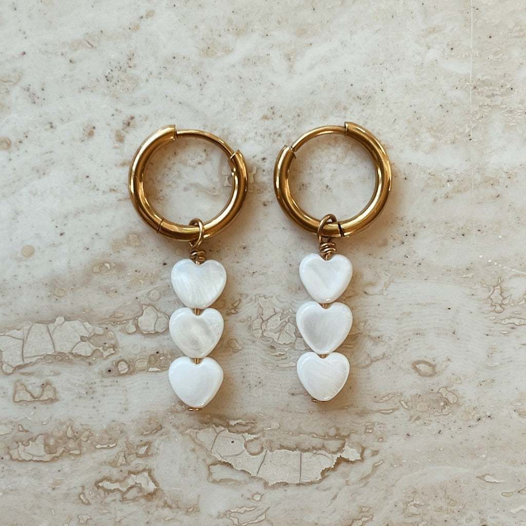 White Heart Earrings