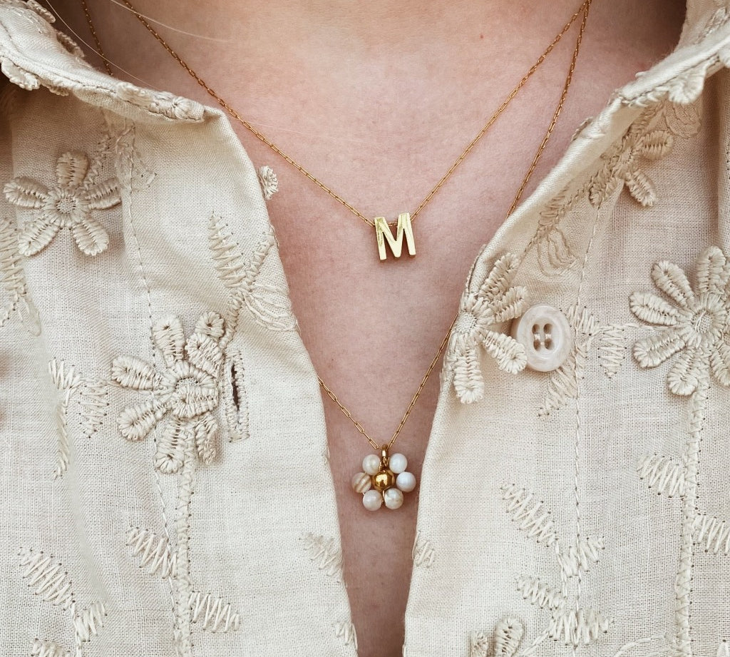 Gouden monogram ketting, Gouden naamketting, Gouden hanger met initialen