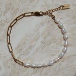 Parel armband dames, Klassieke parelarmband. Parel en goud armbandje. Elegant armbandje. Subtiel sieraad.