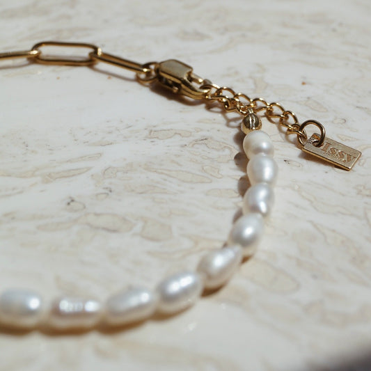 Parel armband, Parelsieraad  pols, Parel en goud armband