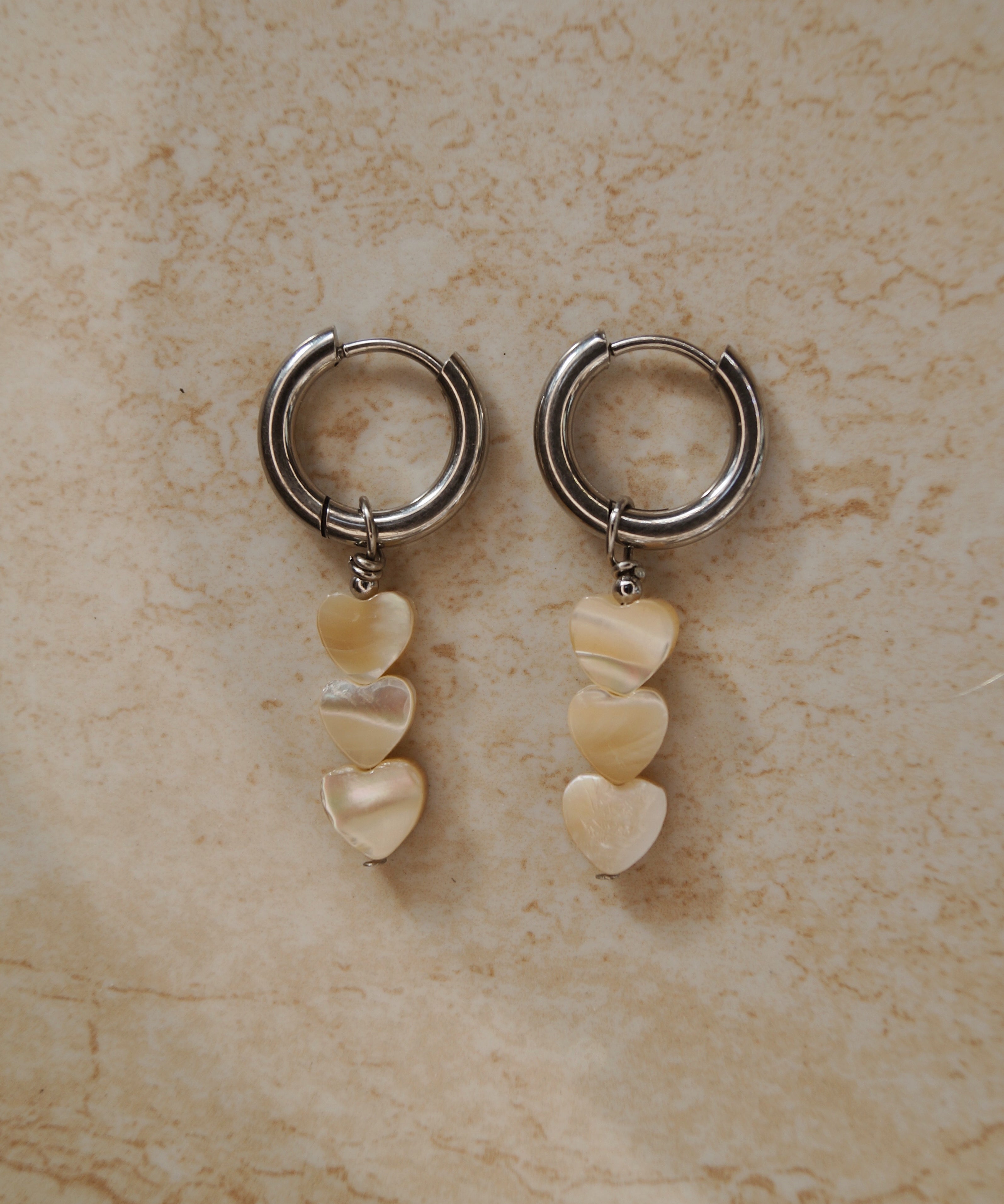 Beige Heart Earrings
