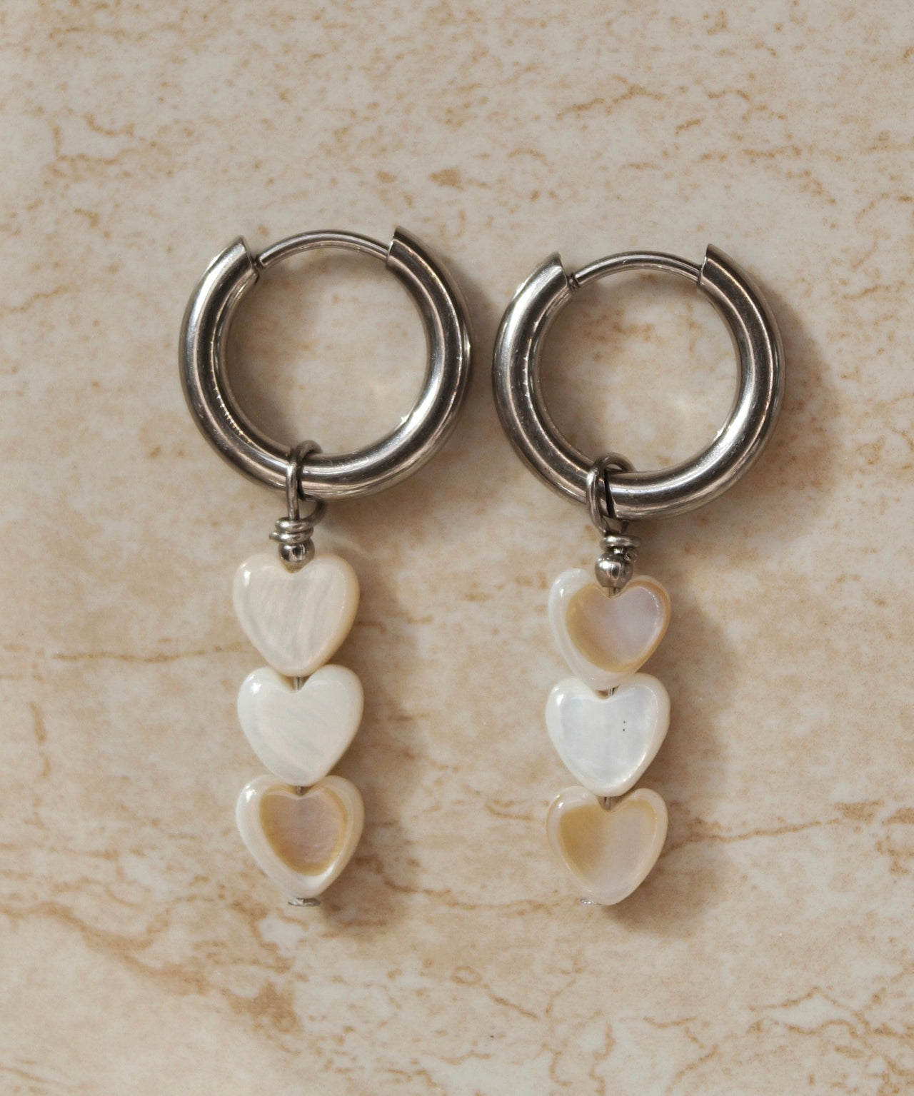 White Heart Earrings