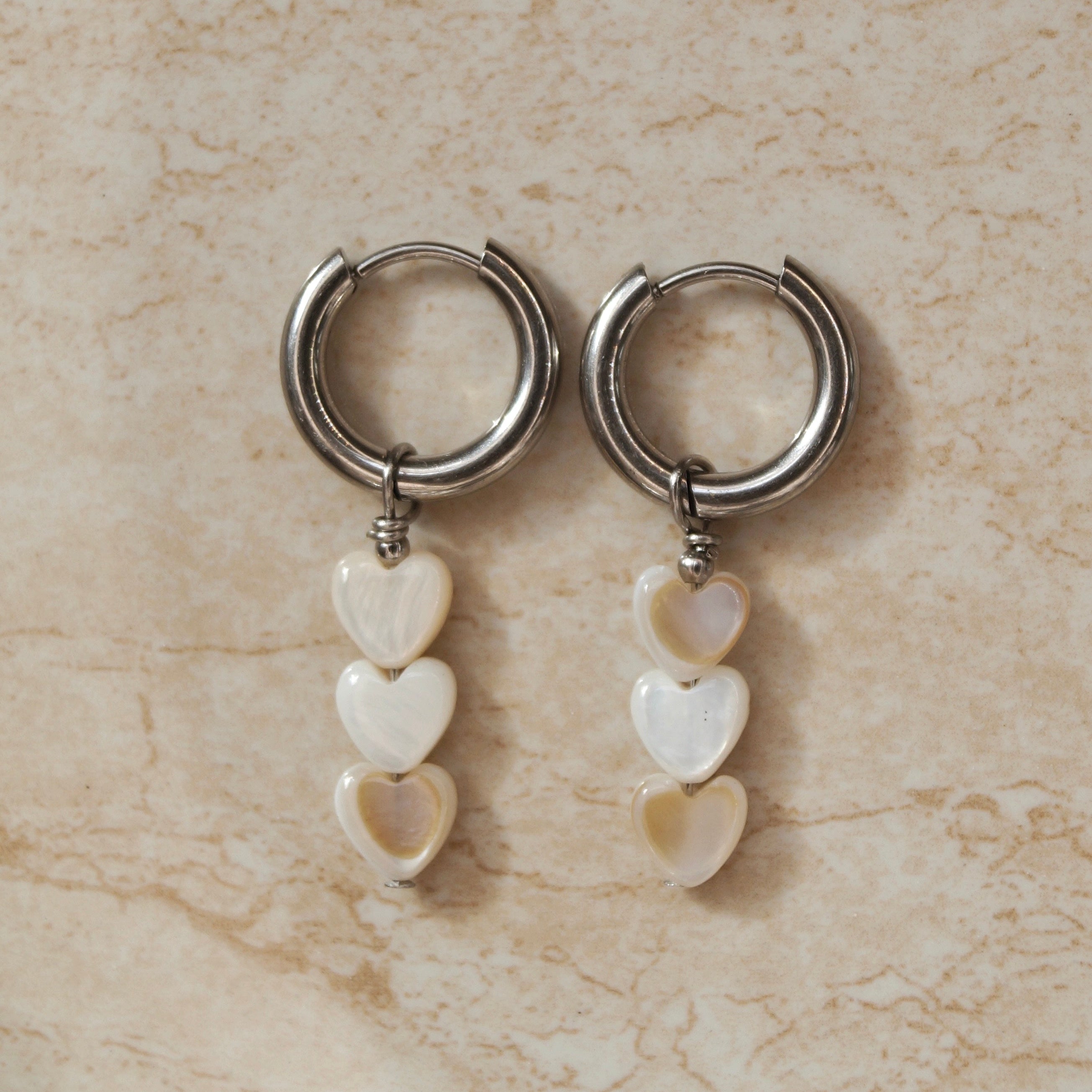 White Heart Earrings