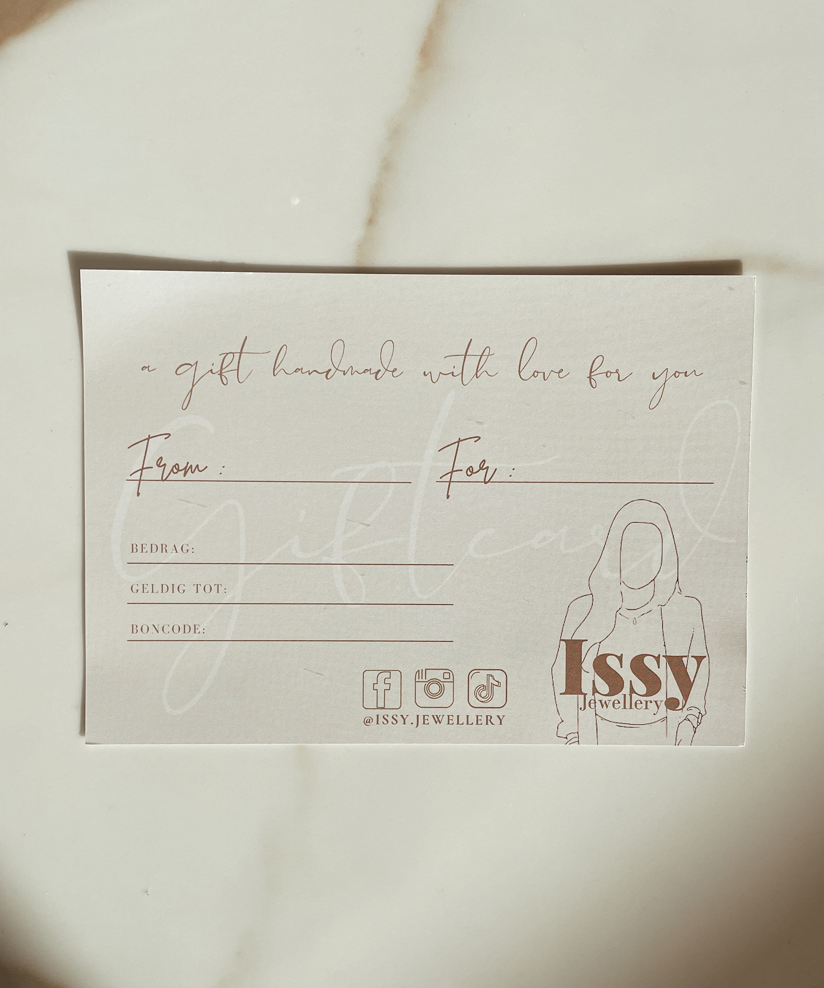 ISSY Jewellery Giftcard, Sieraden giftvoucher, Sieraad cadeau tegoed, Juwelencadeaubon, Sieradenwinkel giftcard, Sieraden presentatiekaart